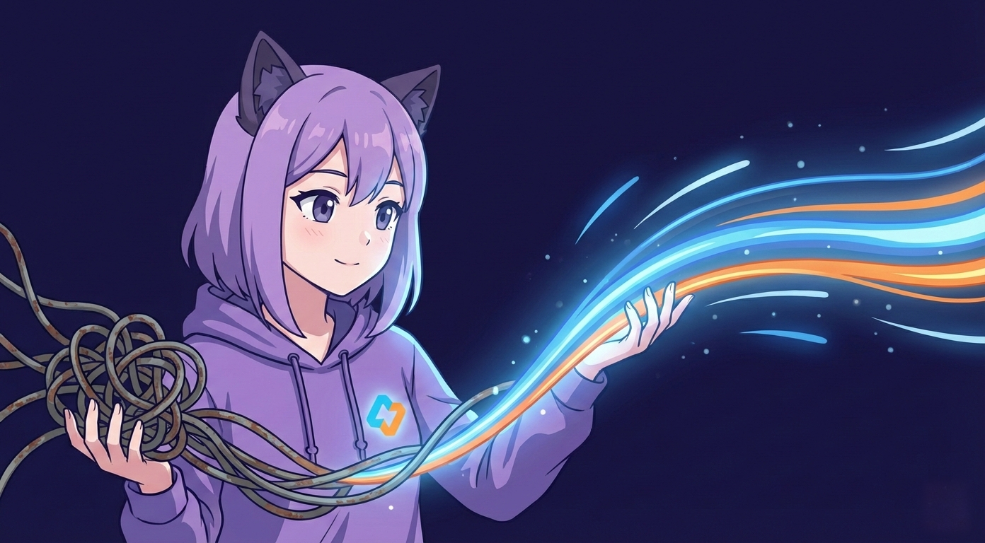 Леночка EasyByte разматывает клубок проводов с помощью света