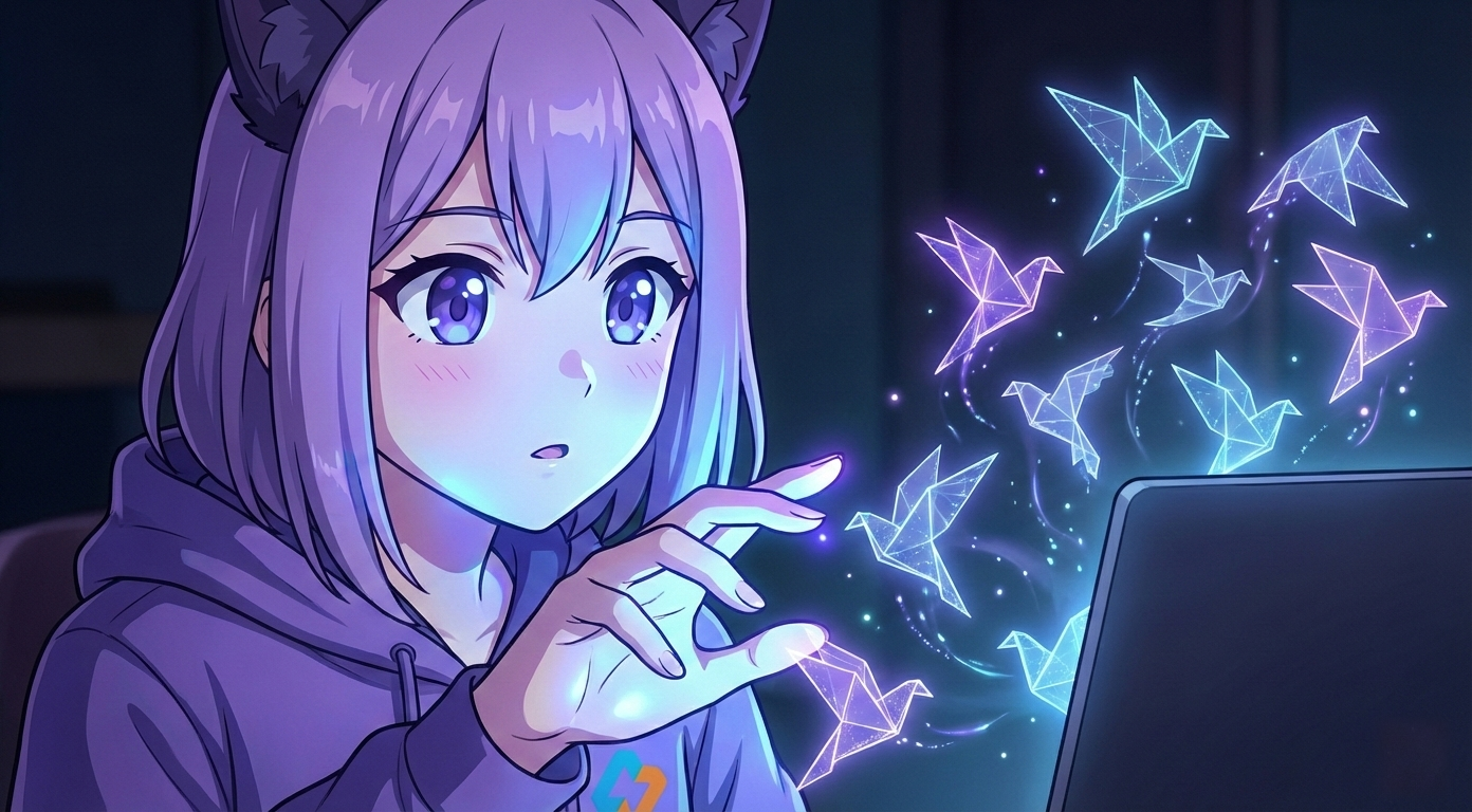 Леночка EasyByte выпускает бумажных журавликов из ноутбука